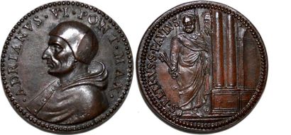 null ADRIEN VI (1522-1523) Bronze. 32mm. Par Giovanni Bernardi da Castelbolognese....