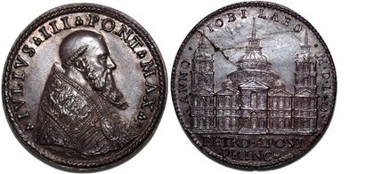 null JULES III (1550-1555) Bronze. 35mm. Par Giangacomo Bonzani. 1550. Refrappe par...