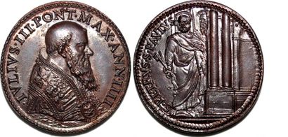 null JULES III (1550-1555) Bronze. 32mm. Par Gianfederico Bonzani. Refrappe par Hamerani....