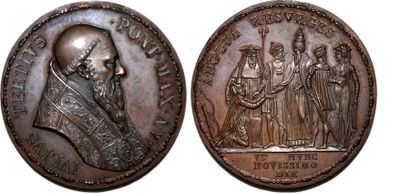 null JULES III (1550-1555)Bronze. 48mm. Par Giovanni da Cavino. 1555. Refrappe XIXe...