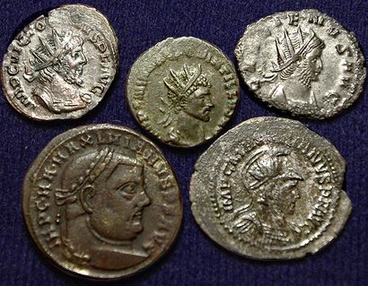 null Rome: 5 monnaies: 4 antoniniens (Victorin 1er, Quintille, Gallien, Maximien...