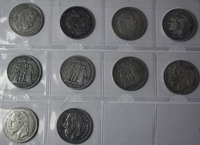 null Argent: 10 pièces de 5 Frs argent: L.Philippe 1838A, 38W, 38MA, Hercule 1848A,...