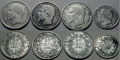 null Argent: 4 monnaies de Napoléon III: 3 pièces de 50 Cts tête nue 1857A, 58A,...
