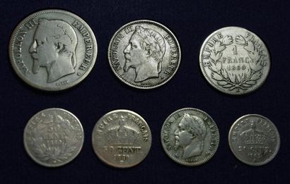 null Argent: 7 monnaies de Napoléon III: 2 Frs 1866K, 1 Fr. 1860A, 69A, 50 Cts 1860BB...