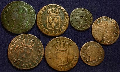 null Louis XVI: Ensemble de 7 monnaies: Liard 1779 I (R4! Rare), 1791 K (R2), Demi...