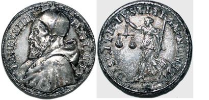 null PAUL IV (1555-1559) Argent. 33mm. Par Gianfederico Bonzani. 1555. Tribunal de...