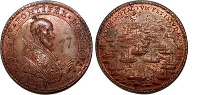 null PIE V (1566-1572) Bronze. 41mm. Par Giovanni Antonio de Rossi. 1571. Refrappe...