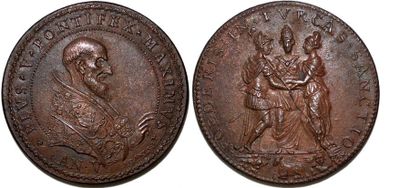 null PIE V (1566-1572). Bronze. 42mm. Par Giovanni Antonio de Rossi. 1571. Refrappe...