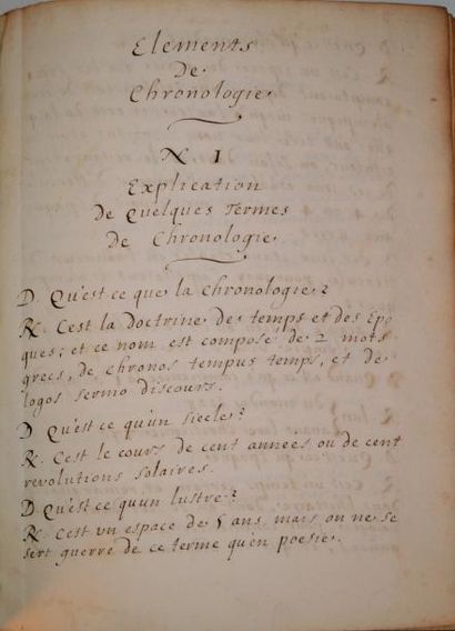 null RICHARD (Abbé) Manuscrit XVIIIe titré "éléments de chronologie" par l'abbé Richard,...