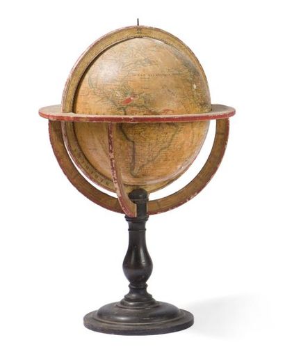 null Globe terrestre imprimé avec cercle des méridiens et table équatoriale ; piétement...