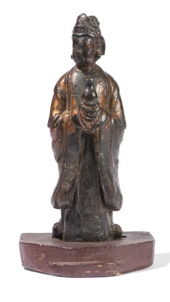 null Statuette de Bodhiasttva en bronze 

Chine, XVIIème siècle

Représenté debout,...