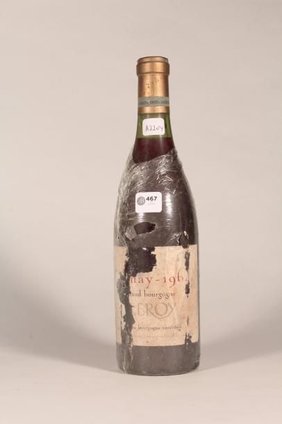 null 467 

 Leroy 1962 

Volnay (rouge) - 1 blle étiquette très abîmée/déchirée