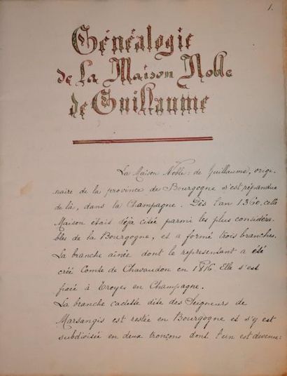 null GÉNÉALOGIE

Généalogie de la maison noble de Guillaume.

20 feuillets manuscrits...