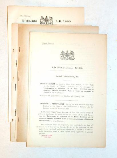 null BREVETS D’INVENTIONS

5 brevets de 1868 à 1890 : - Matthew Watt Boulton de Tew...
