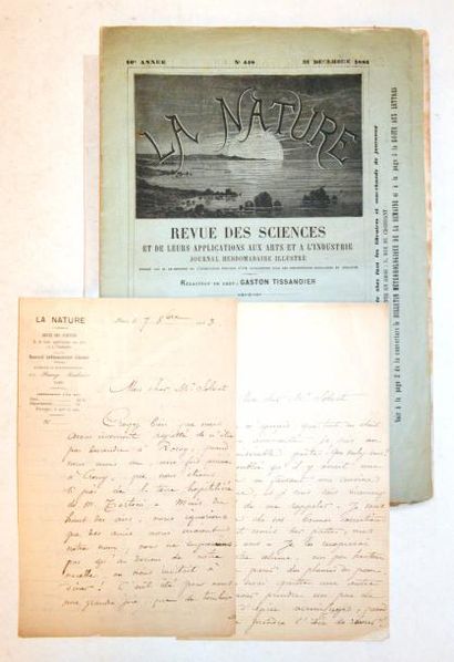 null TISSANDIER (Gaston)

Lettre autographe de 4 pages du 7 octobre 1873 à M.Solvet,...