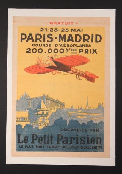 null COURSE D’AÉROPLANES PARIS-MADRID (1911)

Affiche officielle de la course.

Entoilée,...
