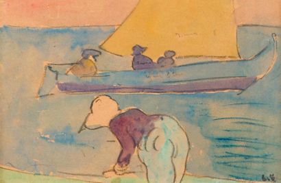 null Louis VALTAT (1869-1952)

Arcachon, femme et barque, c.1896.

Aquarelle, porte...