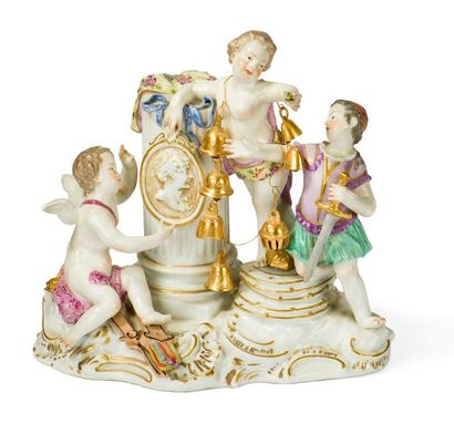 null Groupe à trois figures dans le style de Meissen, en porcelaine de Paris, Samson...
