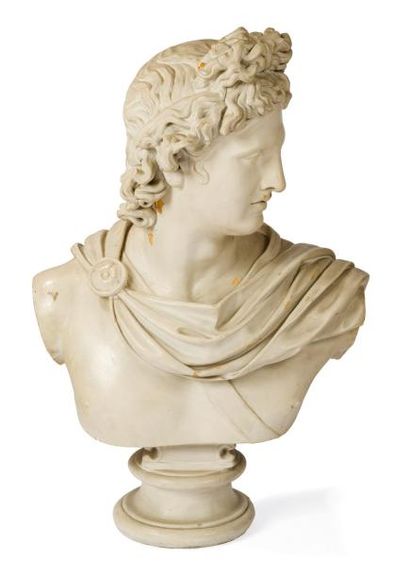 null Grand buste d’Apollon en plâtre.D’après l’Antique (accidents).H : 82 cm