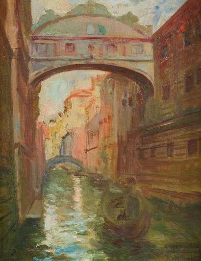 null Ecole moderneLe pont des soupirs, Venise 1927Huile sur toile signé en bas à...
