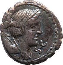 null Claudia. T.Claudius Nero. 78-77 av.?J.C.?Denier. Buste de Diane, l’arc et le...