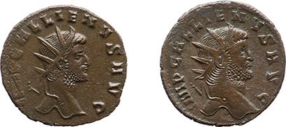 null Gallien. 2620-268.?Lot de deux Antoniniens du Bestiaire. DIANAE CONS AUG. 3,3grs...