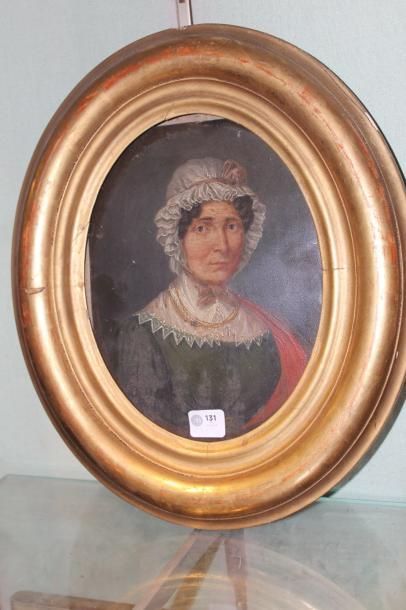 null ECOLE XIXème SIECLE, "Portrait de Dame à la coiffe", huile sur cuivre signé...