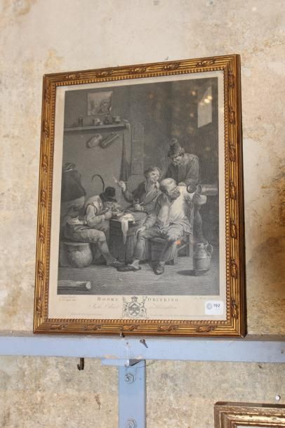 null D'après OSTADE "Boors drinking", gravure anglaise en noir, XVIIIème siècle....