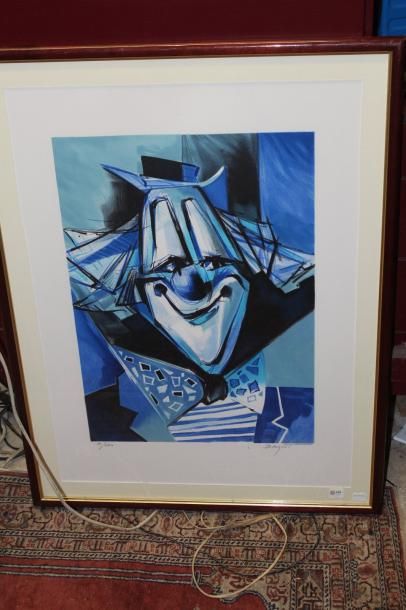 null D'APRES DAUGUET, "Le Clown Bleu", lithographie n°91/250, contresignée au crayon....