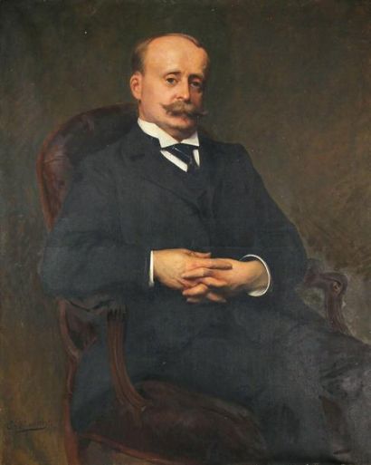 null MANCIET CHARLES (1874-1963)Portrait d’homme aux gantsPortrait d’homme au fauteuilDeux...