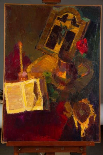 null CHARLES CANTE (1903-1981)Le crucifix et la bibleHuile sur toile, signée en bas...