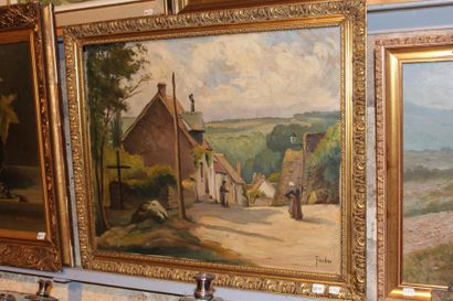 null Ecole bretonne - FAUCHIER, "Village Breton" huile sur toile signé en bas à droite,...