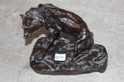 null RUSSELL.C.M (d'après),
"Loup." Bronze patine médaille, H : 15 cm