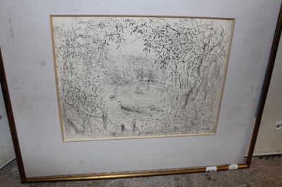 null Hélène NEVEUR (XXème) , " Paysage" , encre sur papier, signée en bas à droite....