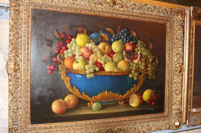 null Carlos LAHARRAGUE "Natures mortes aux vases de fruits" Huile sur panneau en...