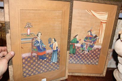 null Chine, 4 gouaches sur papier, "Scènes de cour". Dim. : 32, 5 x 20 cm 