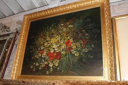 null ECOLE MODERNE "Bouquet de fleurs des champs" huile sur toile signée en bas à...