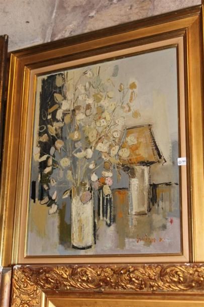 null ECOLE MODERNE, "Bouquet" , huile sur toile signée en bas à droite daté 1972,...