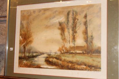 null STEINLEN Aimé Daniel (né en 1923) "Paysage à la rivière" Lithographie couleur,...