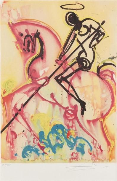 null SALVADOR DALI (1904 - 1989) D' APRESFigure de cavalier.Lithographie en couleurs...