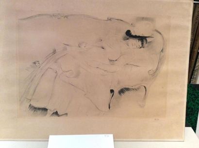 null PAUL-CESAR HELLEU (1859 - 1927)Femme endormie sur un canapé.Pointe sèche. Belle...