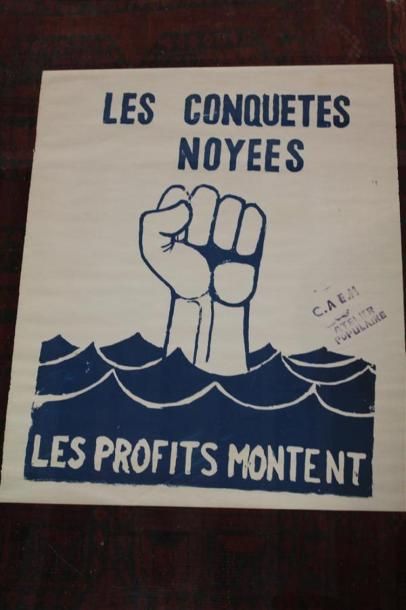 null [AFFICHE MAI 68] - "Les Conquêtes noyées, les profits montent". Sériegraphie,...