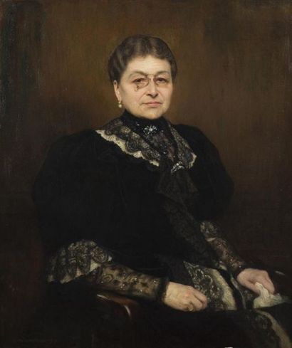 null GABRIEL FERRIER (1847-1914) Portrait de Dame aux lunettesHuile sur toile signée...