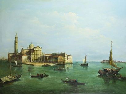 null ECOLE MODERNEVue de l'île San Giorgio Maggiore, VeniseHuile sur toile signée...