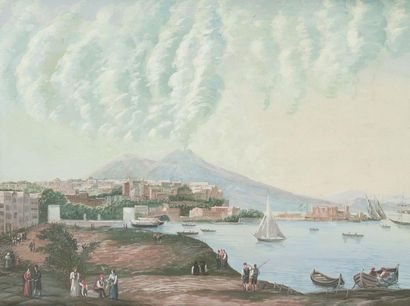 null ECoLE NAPOLITAINE XIXème SIECLELa Baie de NaplesGouache sur papier24 x 33 c...
