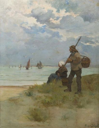 null Eugène CHIGOT (1860-1923)Couple de pêcheursHuile sur toile signée en bas à droite93...