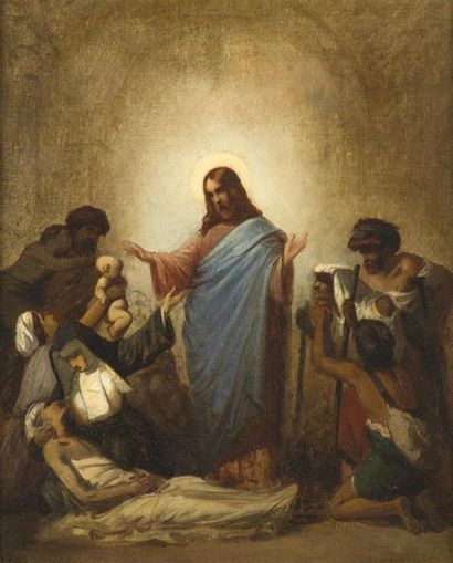 null ISIDORE PILS (1813-1875)Le Christ guérissant les malades, esquisseHuile sur...
