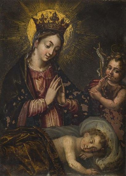 null ECOLE ESPAGNOLE DU XVIIème SIECLELa Vierge à l'enfant endormi avec saint Jean...
