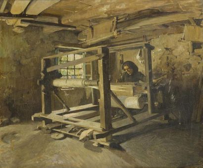 null WILLIAM LAPARRA (1873-1920)La TisserandeHuile sur toile signée en bas à droite60...