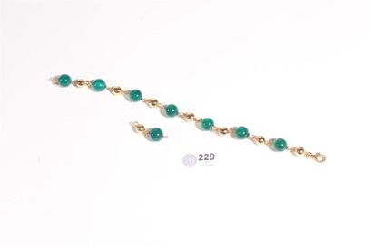 null Bracelet or jaune 18k en perle verte et perle d'or (accidents)